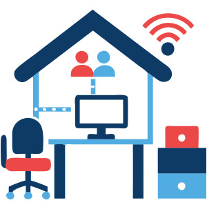Symbol eines Hauses mit Computerarbeitsplatz
